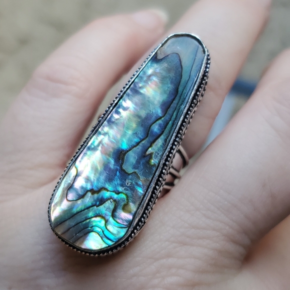 New Oversized Abalone Shell 925 Silver Statement Ring. - Picture 4 of 16